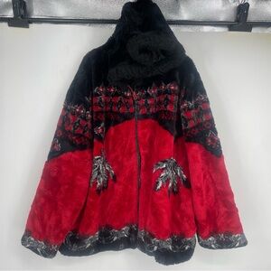 Vintage 90s Ameri Mode Mens XXXL 3XL Native American Full Zip Jacket Red Feather